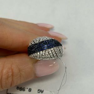 Suzy Levian Sterling Silver Pave White CZ & Blue CZ Ring NWT